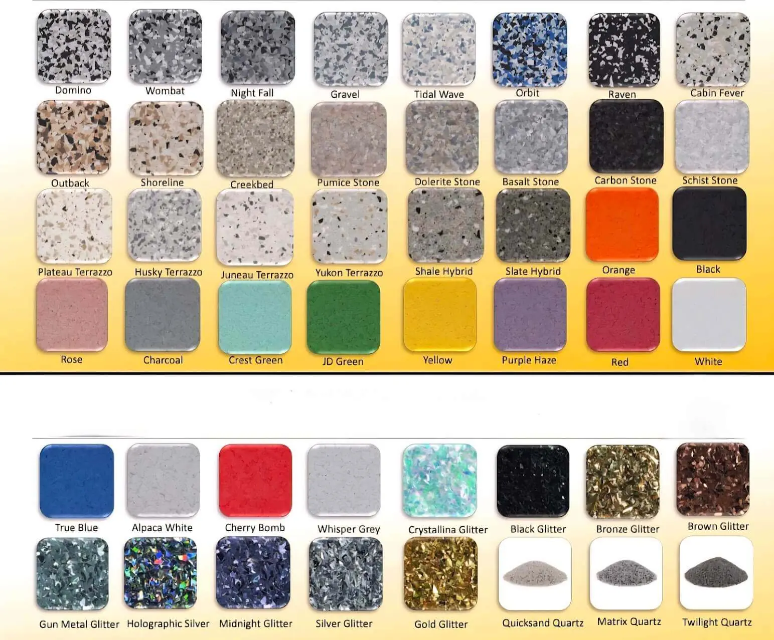 Epoxy floor color and flake sample